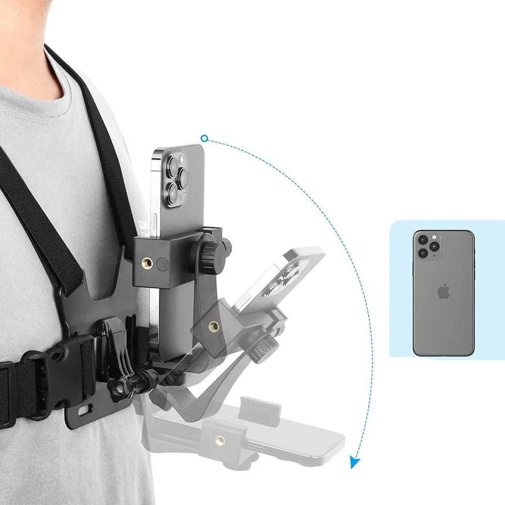 1 PC Adjustable Phone Clip Holder With Chest Strap Fixation Bracket for Sport Camera Mobile Phone Camera Black Holder Accessory - Checkouts UK
