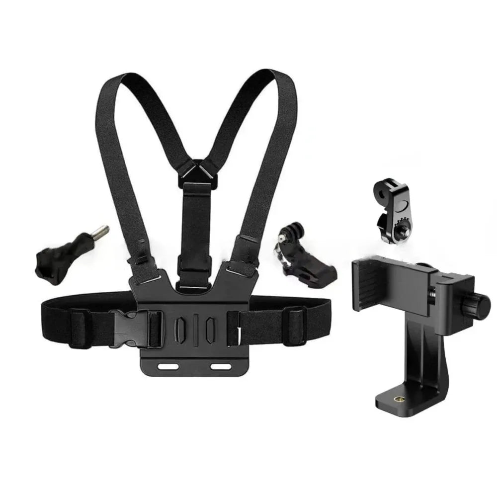 1 PC Adjustable Phone Clip Holder With Chest Strap Fixation Bracket for Sport Camera Mobile Phone Camera Black Holder Accessory - Checkouts UK
