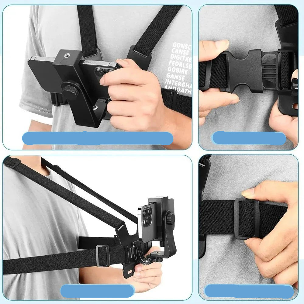 1 PC Adjustable Phone Clip Holder With Chest Strap Fixation Bracket for Sport Camera Mobile Phone Camera Black Holder Accessory - Checkouts UK