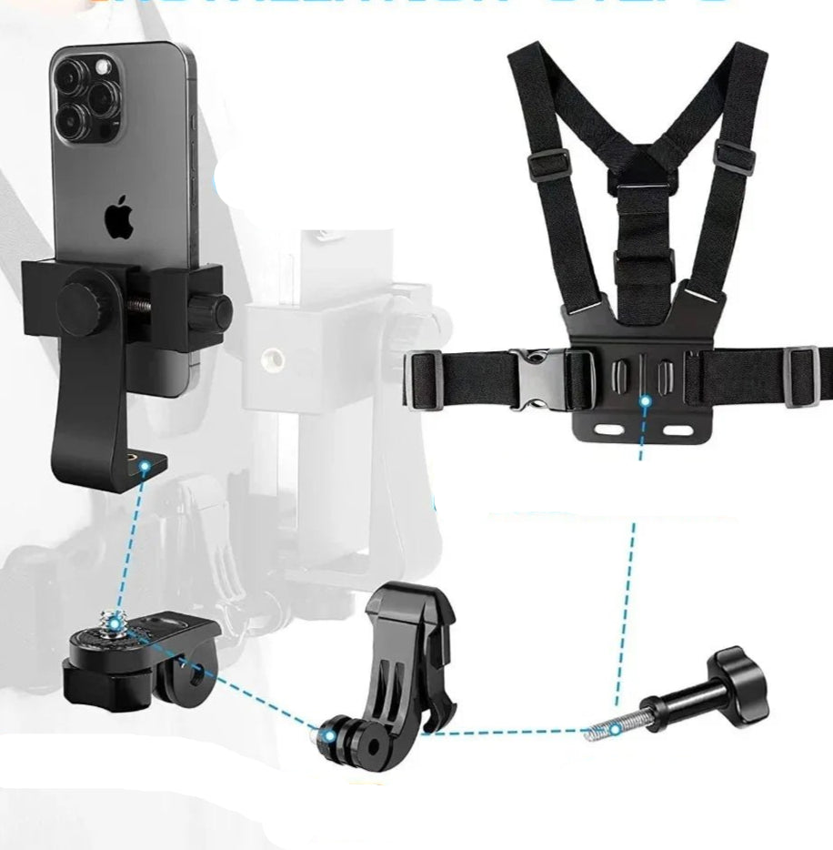 1 PC Adjustable Phone Clip Holder With Chest Strap Fixation Bracket for Sport Camera Mobile Phone Camera Black Holder Accessory - Checkouts UK