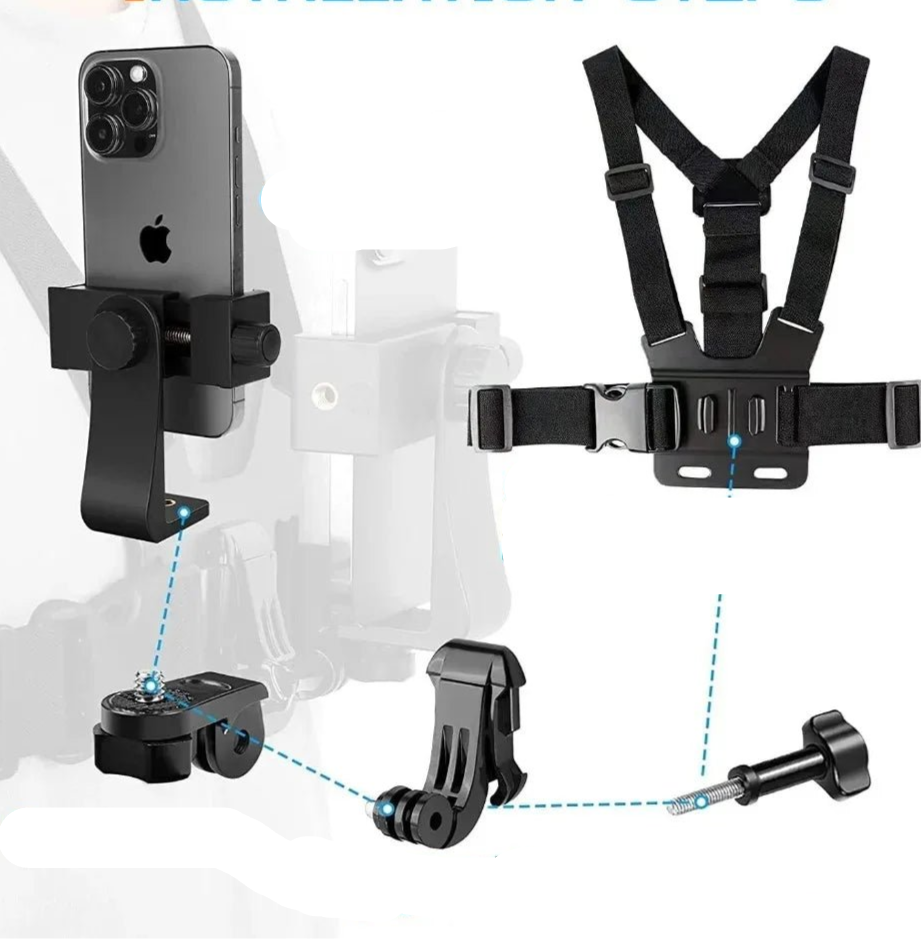 1 PC Adjustable Phone Clip Holder With Chest Strap Fixation Bracket for Sport Camera Mobile Phone Camera Black Holder Accessory - Checkouts UK