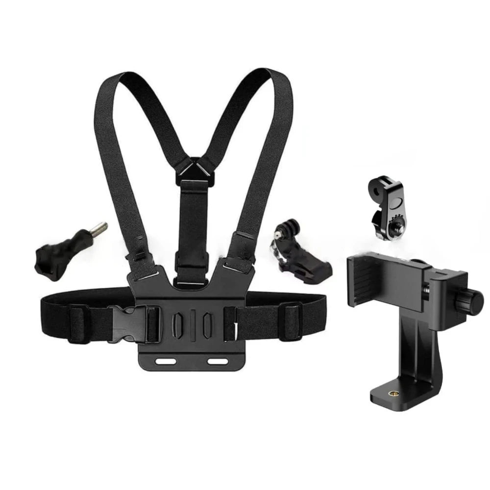 1 PC Adjustable Phone Clip Holder With Chest Strap Fixation Bracket for Sport Camera Mobile Phone Camera Black Holder Accessory - Checkouts UK