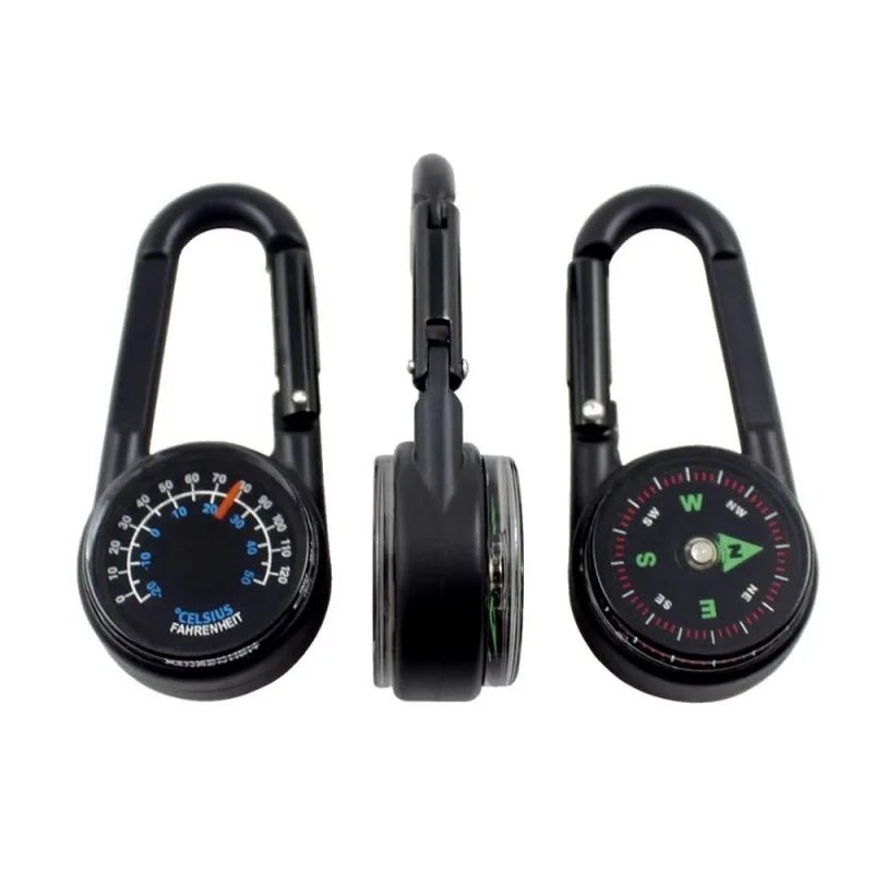 1 Pc Compass Thermometer Carabiner 3 in 1 Mini Compass Carabiner Clip Outdoor Hiking Survival Key Ring Double Sided Metal - Checkouts UK