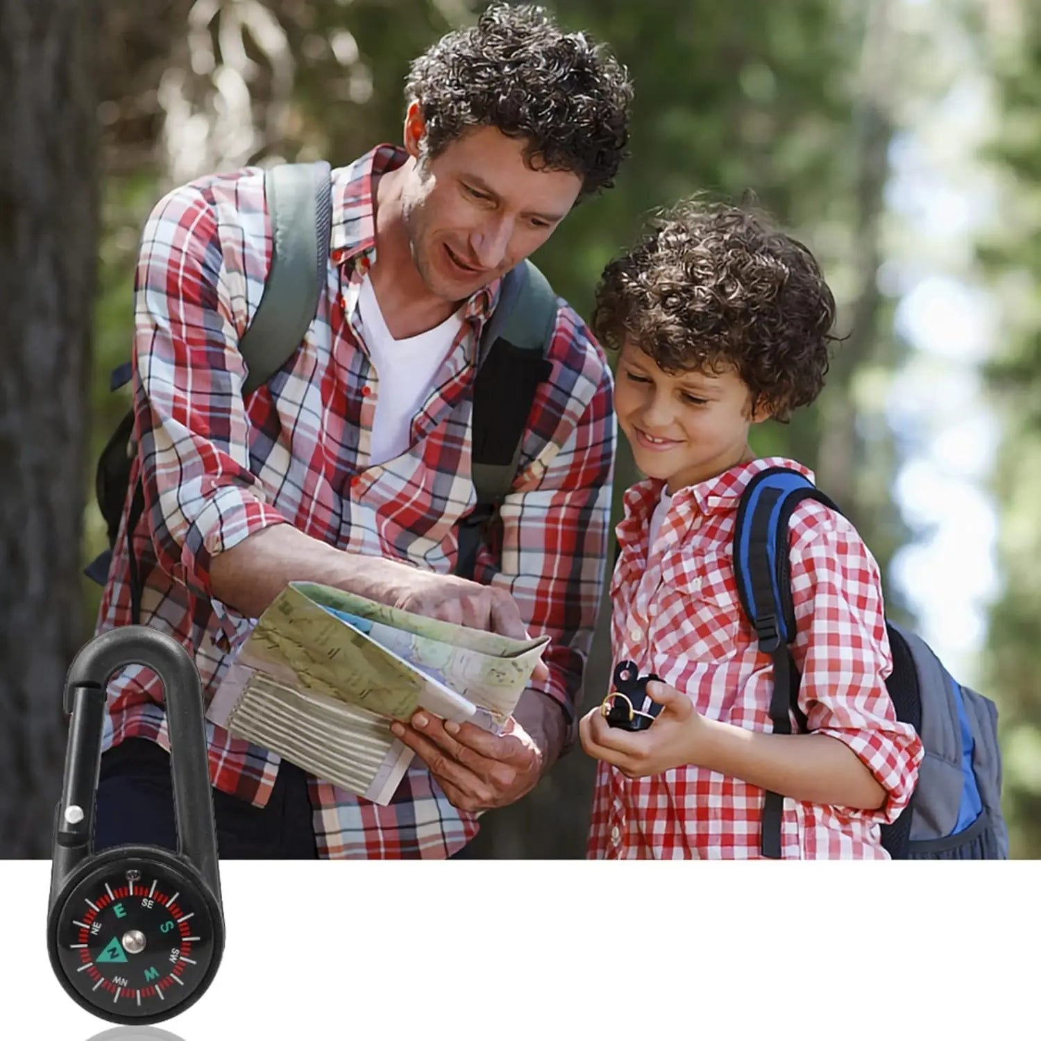 1 Pc Compass Thermometer Carabiner 3 in 1 Mini Compass Carabiner Clip Outdoor Hiking Survival Key Ring Double Sided Metal - Checkouts UK