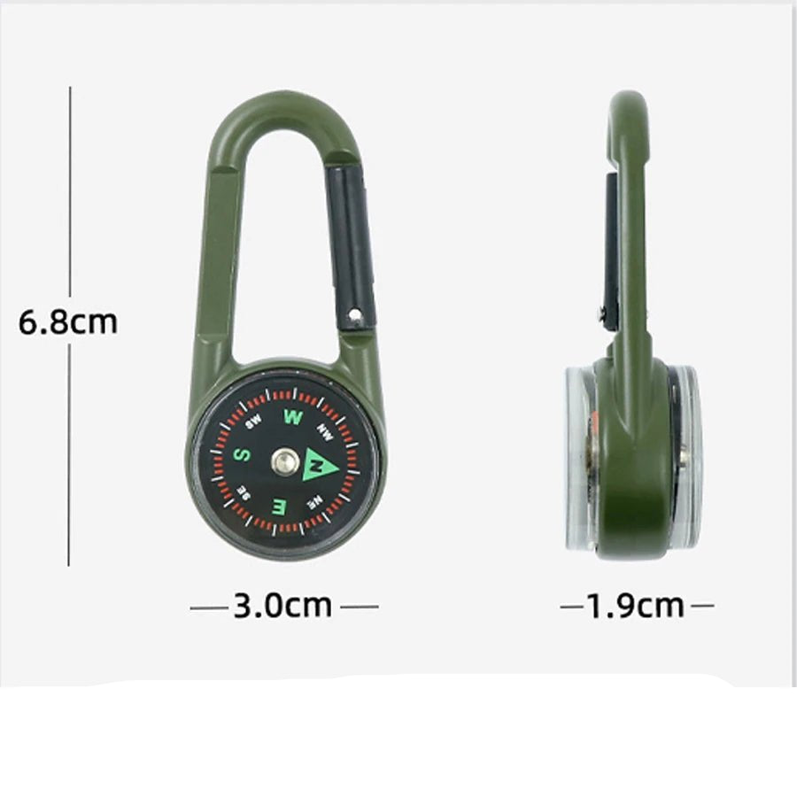 1 Pc Compass Thermometer Carabiner 3 in 1 Mini Compass Carabiner Clip Outdoor Hiking Survival Key Ring Double Sided Metal - Checkouts UK