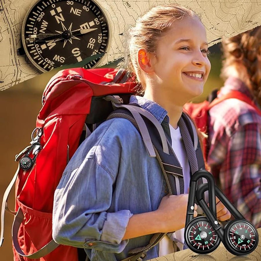 1 Pc Compass Thermometer Carabiner 3 in 1 Mini Compass Carabiner Clip Outdoor Hiking Survival Key Ring Double Sided Metal - Checkouts UK