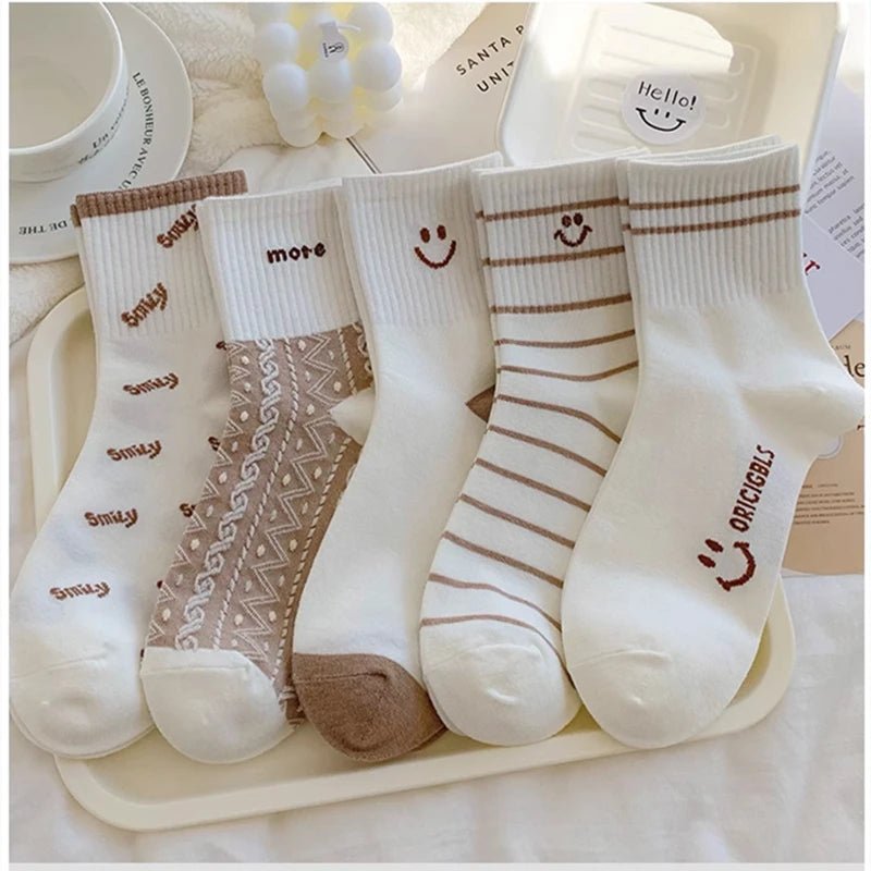 10 Pairs Women Cartoon Patterned Socks Trendy And Fashionable Versatile Socks Lightweight Breathable Comfortable Casual Socks - Checkouts UK