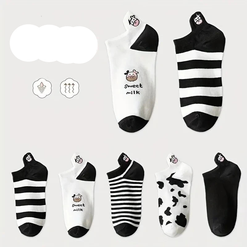 10 Pairs Women Cartoon Patterned Socks Trendy And Fashionable Versatile Socks Lightweight Breathable Comfortable Casual Socks - Checkouts UK