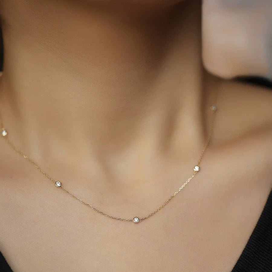 100% S925 Sterling Silver Round Zircon Bead Necklace for Women Gold Silver Color Korea Clavicle Chain Necklace Trendy Jewe - Checkouts USA