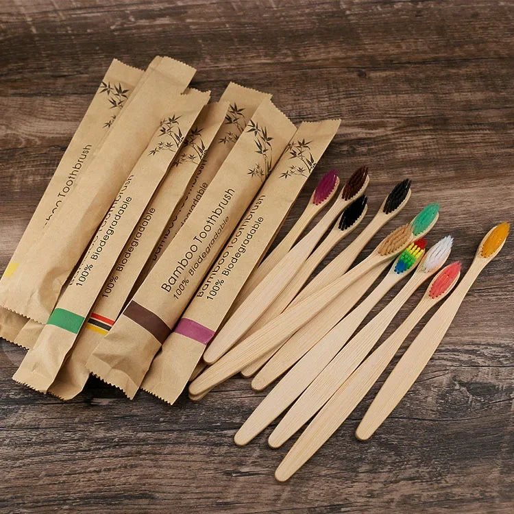 10pcs Bamboo Toothbrushes Colorful Toothbrush Resuable Portable Adult Wooden Soft Tooth Brush For Home Travel Hotel - Checkouts UK