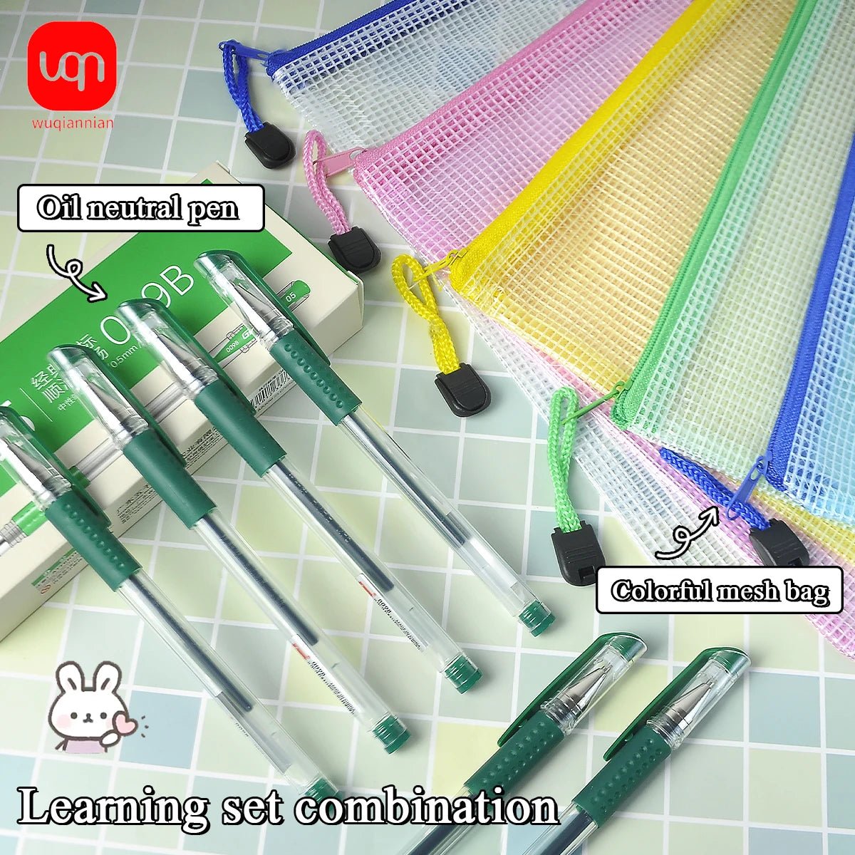 10pcs Of Transparent Mesh Zipper File Bags A4+12pcs Exquisite Green Ink Pens 0.5mm Nib School Stationery Office Supplies - Checkouts USA