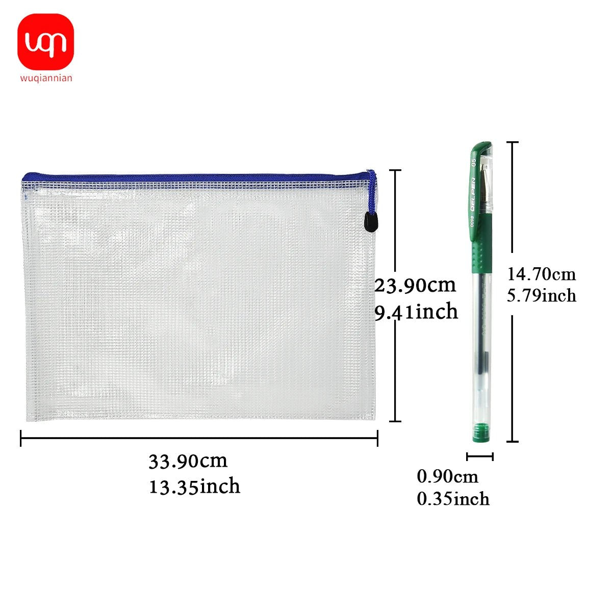 10pcs Of Transparent Mesh Zipper File Bags A4+12pcs Exquisite Green Ink Pens 0.5mm Nib School Stationery Office Supplies - Checkouts USA
