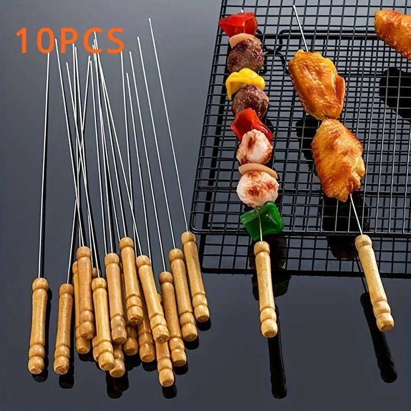10Pcs Stainless Steel Barbecue Skewer Reusable BBQ Skewers For Outdoor Camping Picnic Cooking Tools BBQ Supplies - Checkouts UK