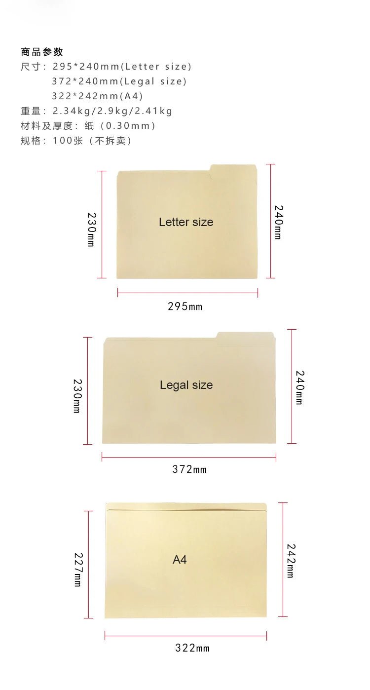 10pcs/Pack Manila Tab Folders, Basics 1/3 - Cut Tab, Assorted Positions File Folders, Letter Size,A4,Legal Size,Document - Checkouts USA