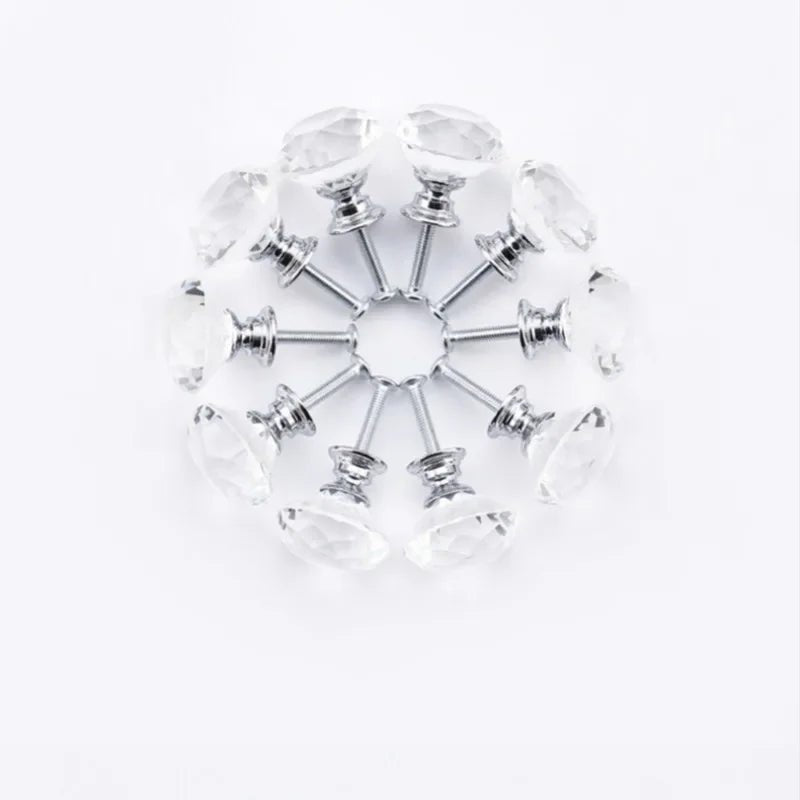 10Pcs/set 30mm Diamond Shape Design Crystal Glass Knobs Cupboard Drawer Pull Kitchen Cabinet Door Wardrobe Handles Hardware - Checkouts USA