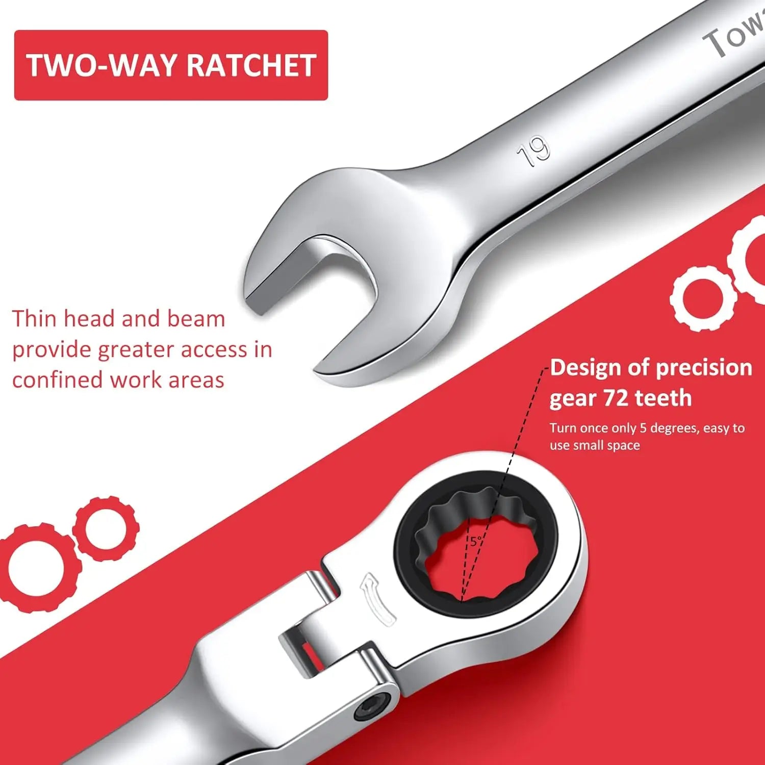 12 - Piece Flex - Head Wrench Set, Ratcheting Combination Set, Metric 8 - 19mm, 72 - Teeth,Cr - V Steel Ratchet Wrenches Set with Bag - Checkouts USA