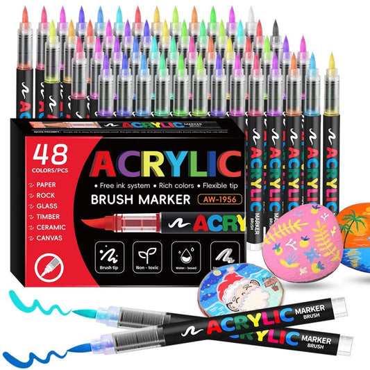 12/24/36/48Colors/set Acrylic Marker Pen Paint Brush Pen Painting Coloring Pen DIY Graffiti Art Making School and Office Supplie - Checkouts USA