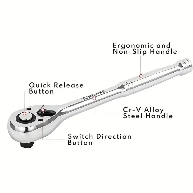 1/4 3/8 1/2 Inch Drive Stubby Ratchet Set with Short Handle Quick - Release Head Mini Ratchet Wrench Efficient Auto Repair Tool - Checkouts USA