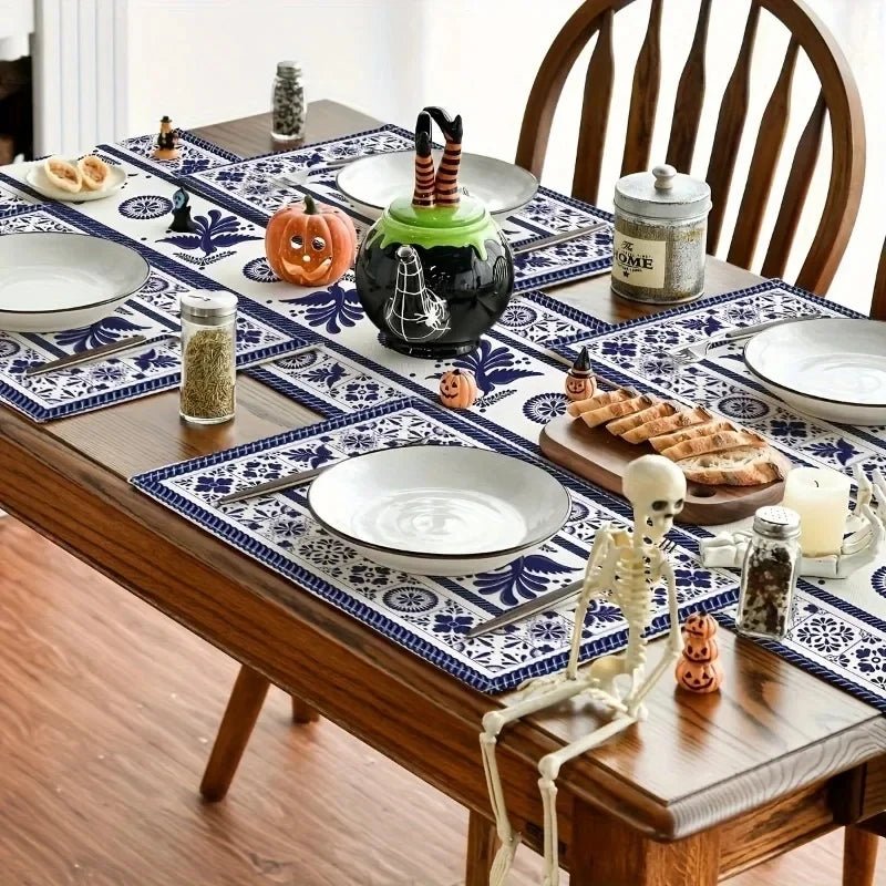 1/4pcs Meal Mats Ceramic Floral Phoenix Carnival Mexican Mat Table Pads Non Slip Heat Resistant Place Dining Mat for Farmhouse - Checkouts UK