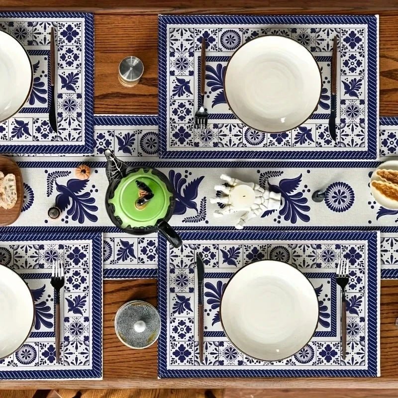 1/4pcs Meal Mats Ceramic Floral Phoenix Carnival Mexican Mat Table Pads Non Slip Heat Resistant Place Dining Mat for Farmhouse - Checkouts UK