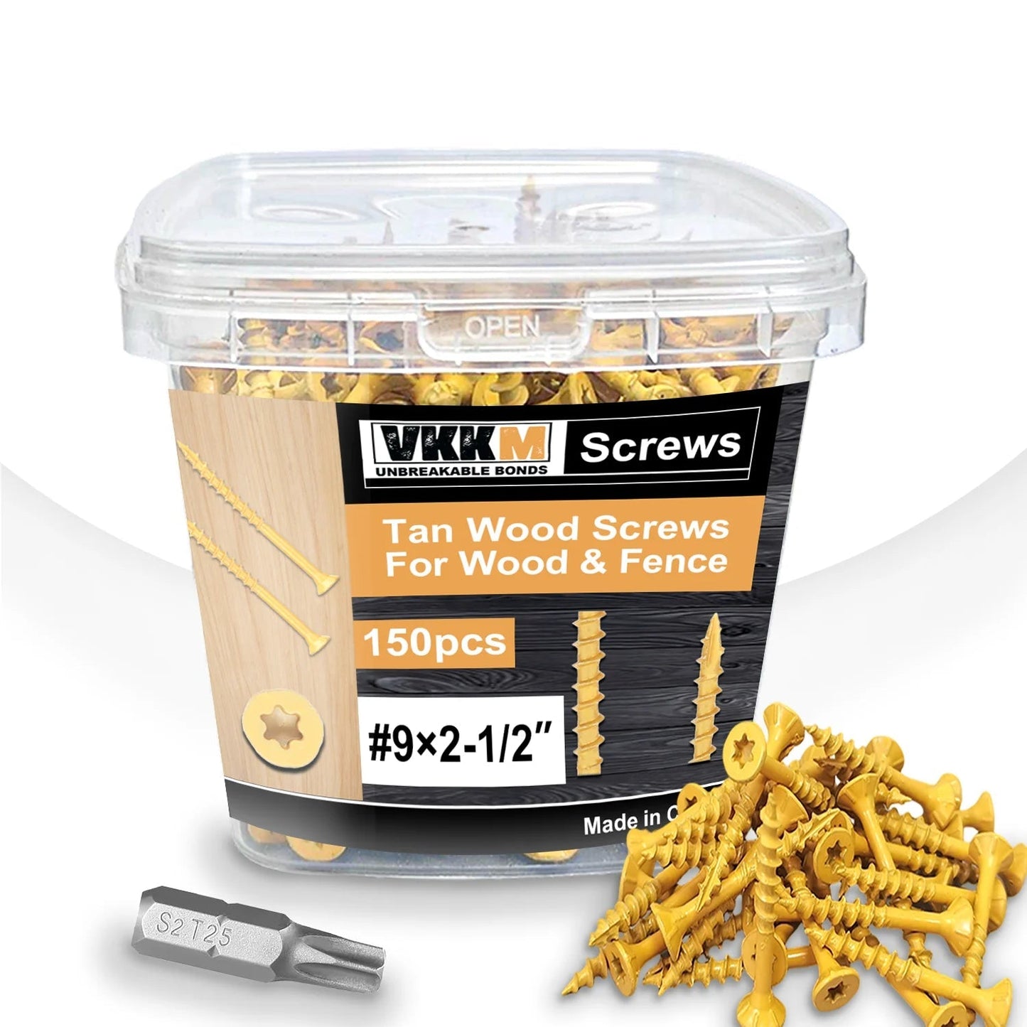150 Pieces of 2 - 1/2 Inch Deck Screws, Wood Screws 9*2 - 1/2, Epoxy Resin Coating, Including T25 Star Drill Bit, Yellow - Checkouts USA