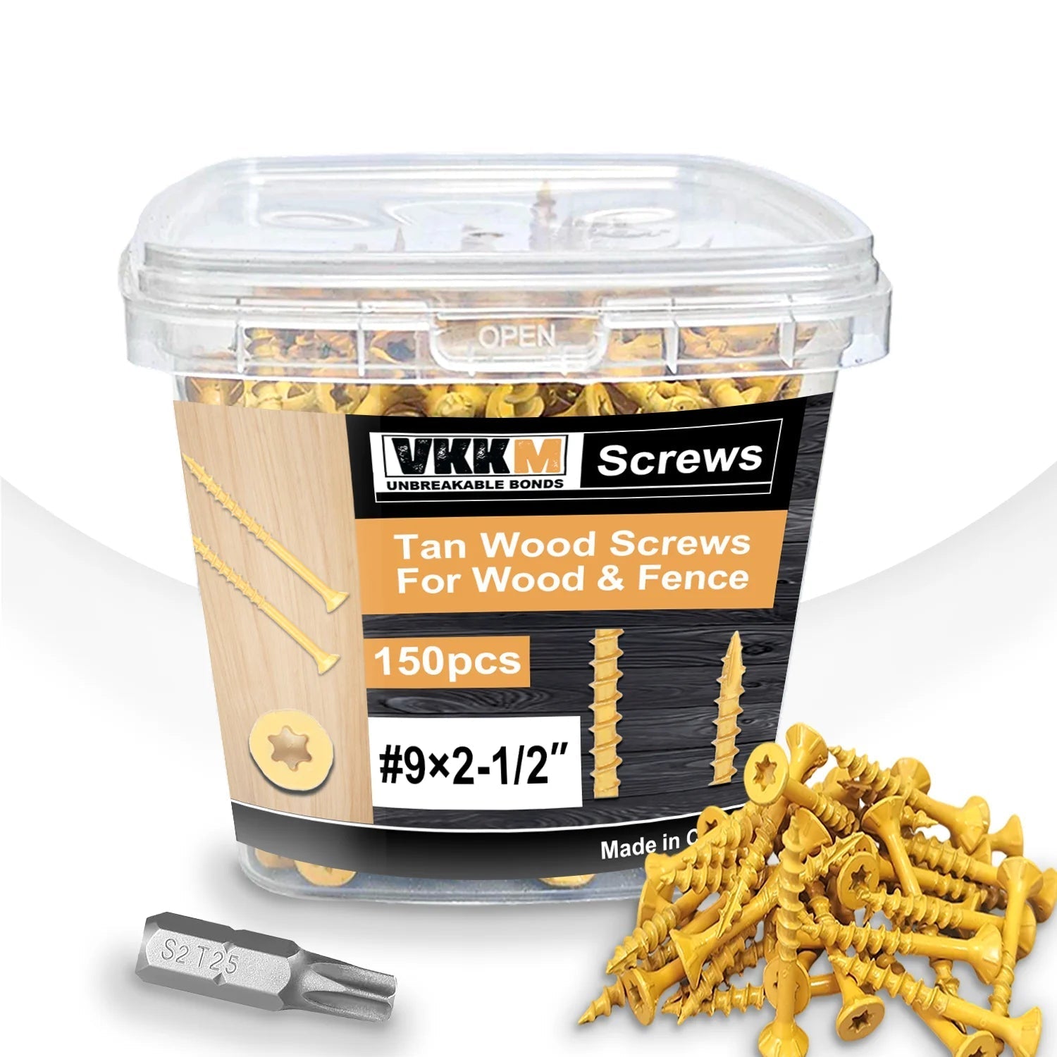 150 Pieces of 2 - 1/2 Inch Deck Screws, Wood Screws 9*2 - 1/2, Epoxy Resin Coating, Including T25 Star Drill Bit, Yellow - Checkouts USA