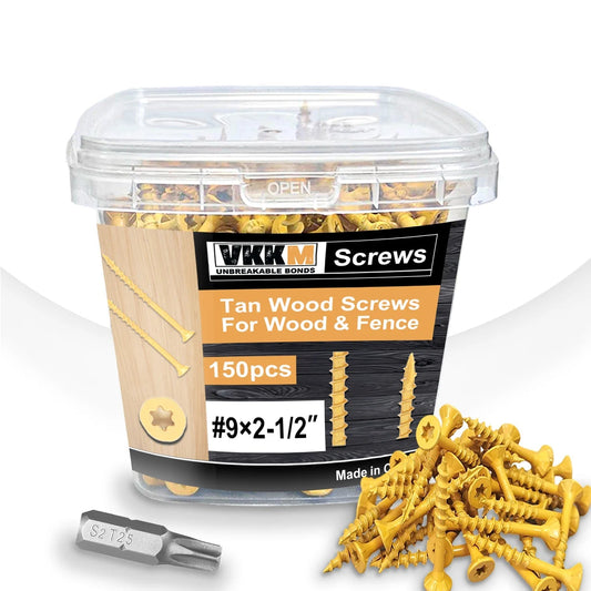 150 Pieces of 2 - 1/2 Inch Deck Screws, Wood Screws 9*2 - 1/2, Epoxy Resin Coating, Including T25 Star Drill Bit, Yellow - Checkouts USA
