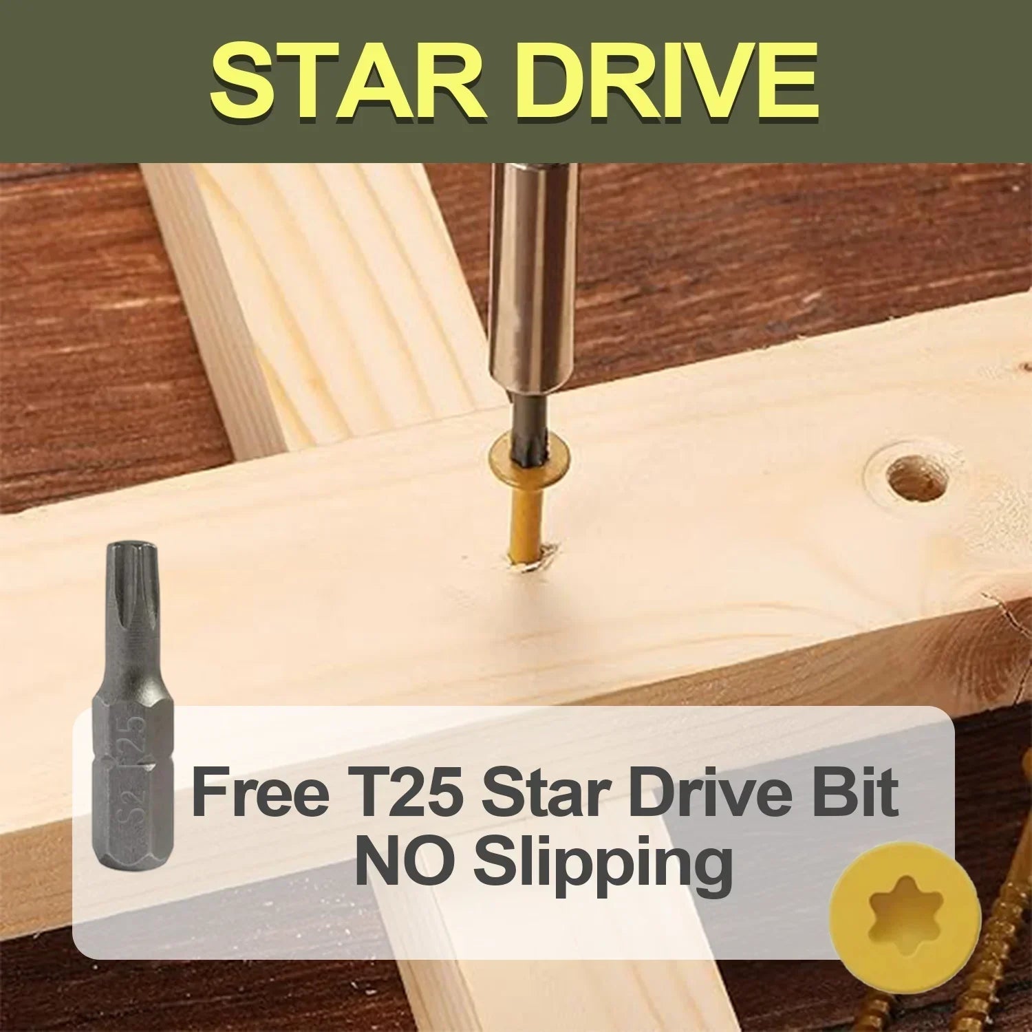 150 Pieces of 2 - 1/2 Inch Deck Screws, Wood Screws 9*2 - 1/2, Epoxy Resin Coating, Including T25 Star Drill Bit, Yellow - Checkouts USA