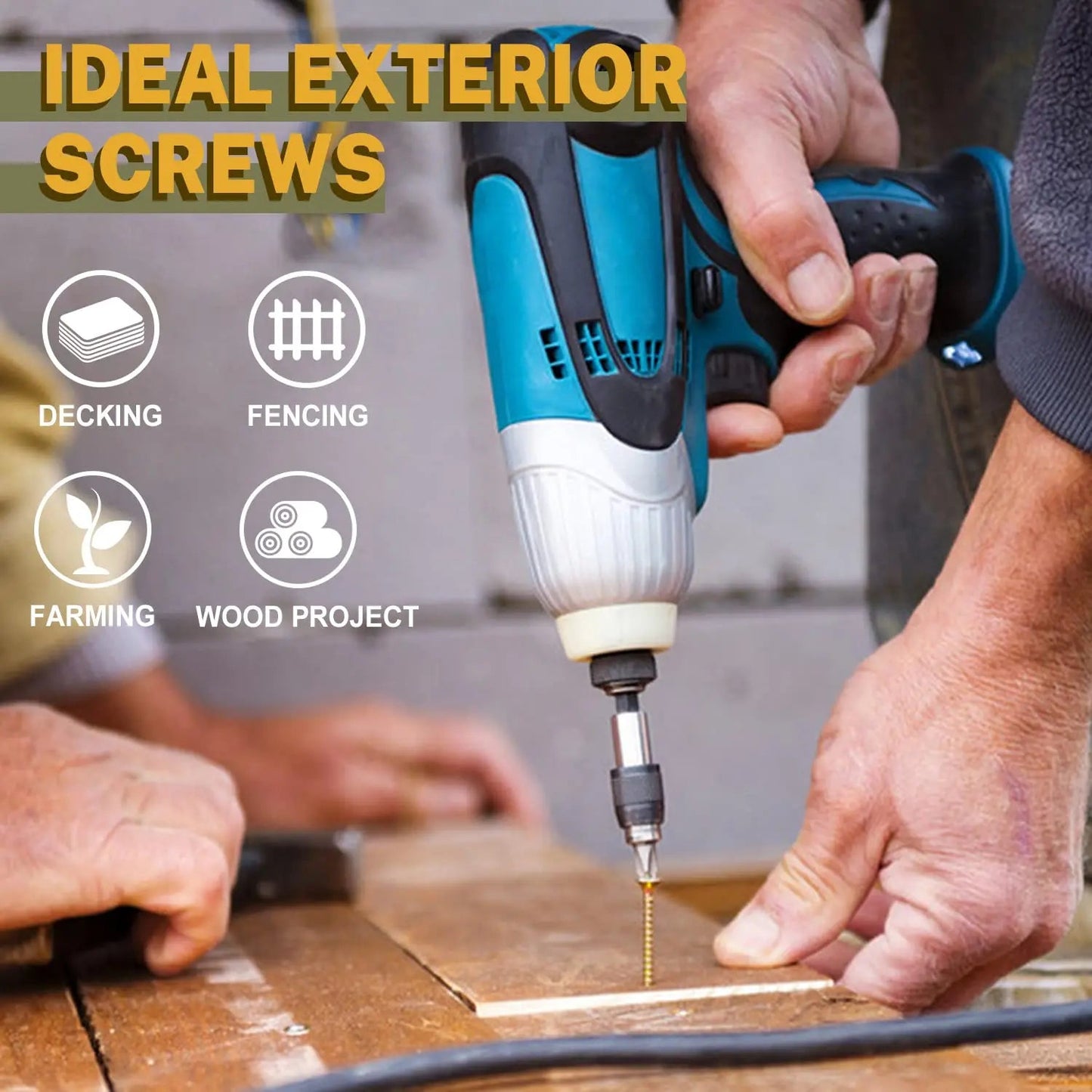 150 Pieces of 2 - 1/2 Inch Deck Screws, Wood Screws 9*2 - 1/2, Epoxy Resin Coating, Including T25 Star Drill Bit, Yellow - Checkouts USA