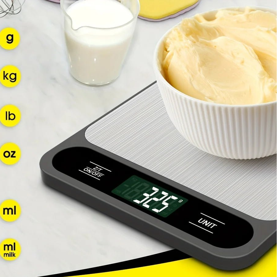 1pc Black Food Scale 10 Kilograms Digital Kitchen Scale Grams and Ounces 1g Precise Scale Easy to Clean Stainless Steel - Checkouts UK