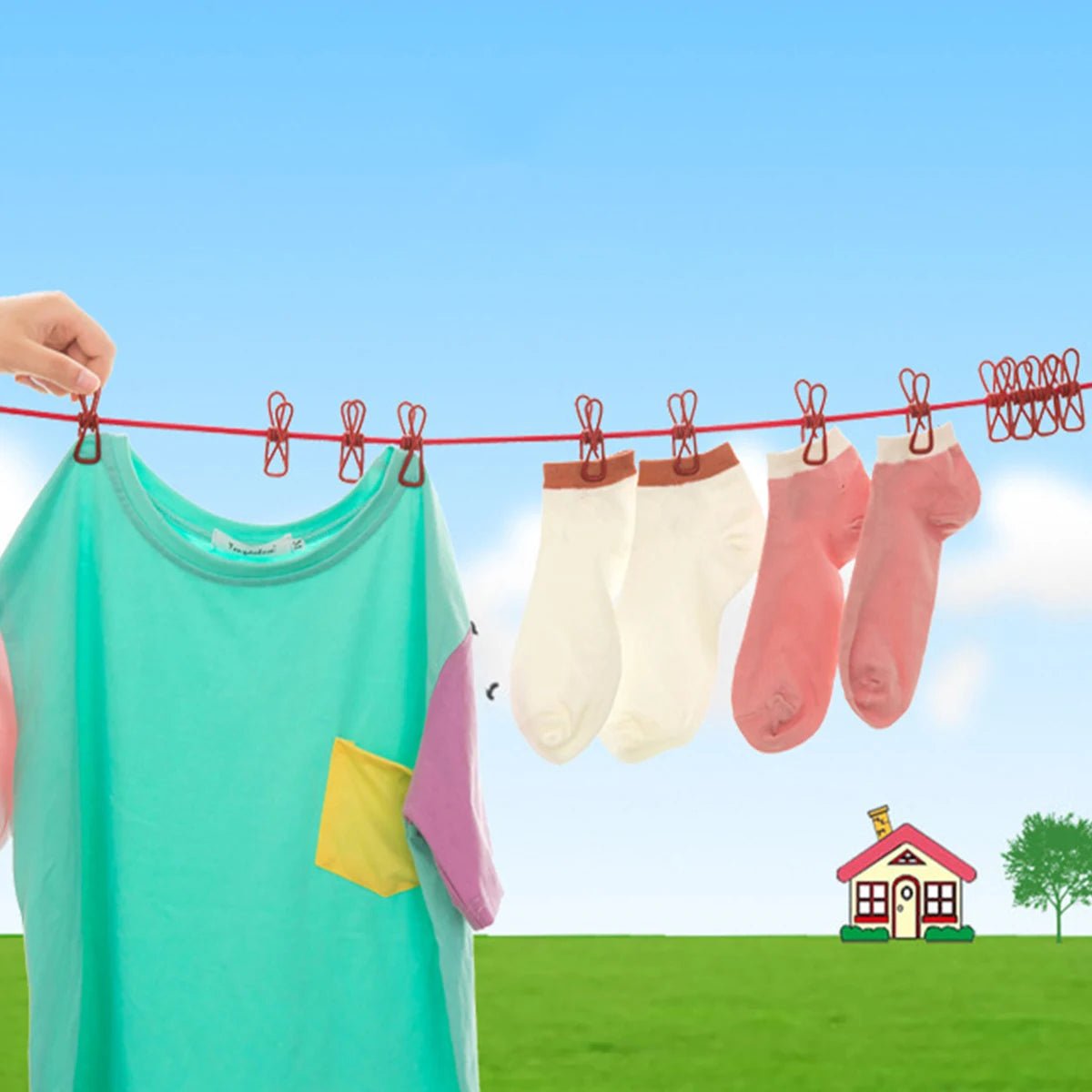 1pc Portable Travel Retractable Camping Adjustable Clothesline With 12pcs Clips, Drying Clothes For Outdoor And Indoor - Checkouts UK