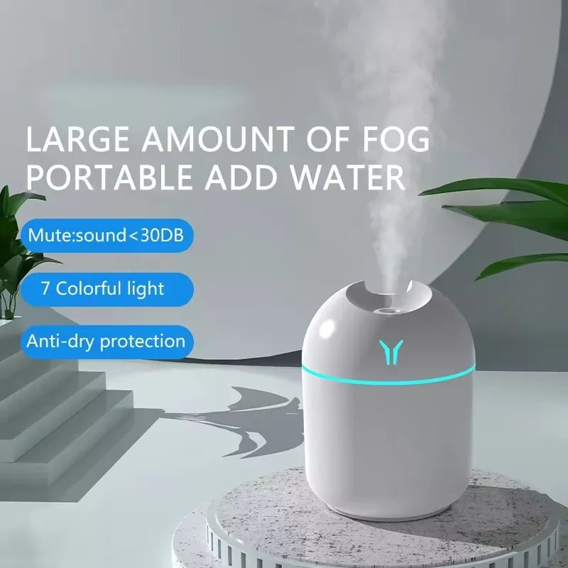 1pc Portable USB ultrasonic air humidifier, essential oil diffuser, car purifier with LED light romantic light - Checkouts UK