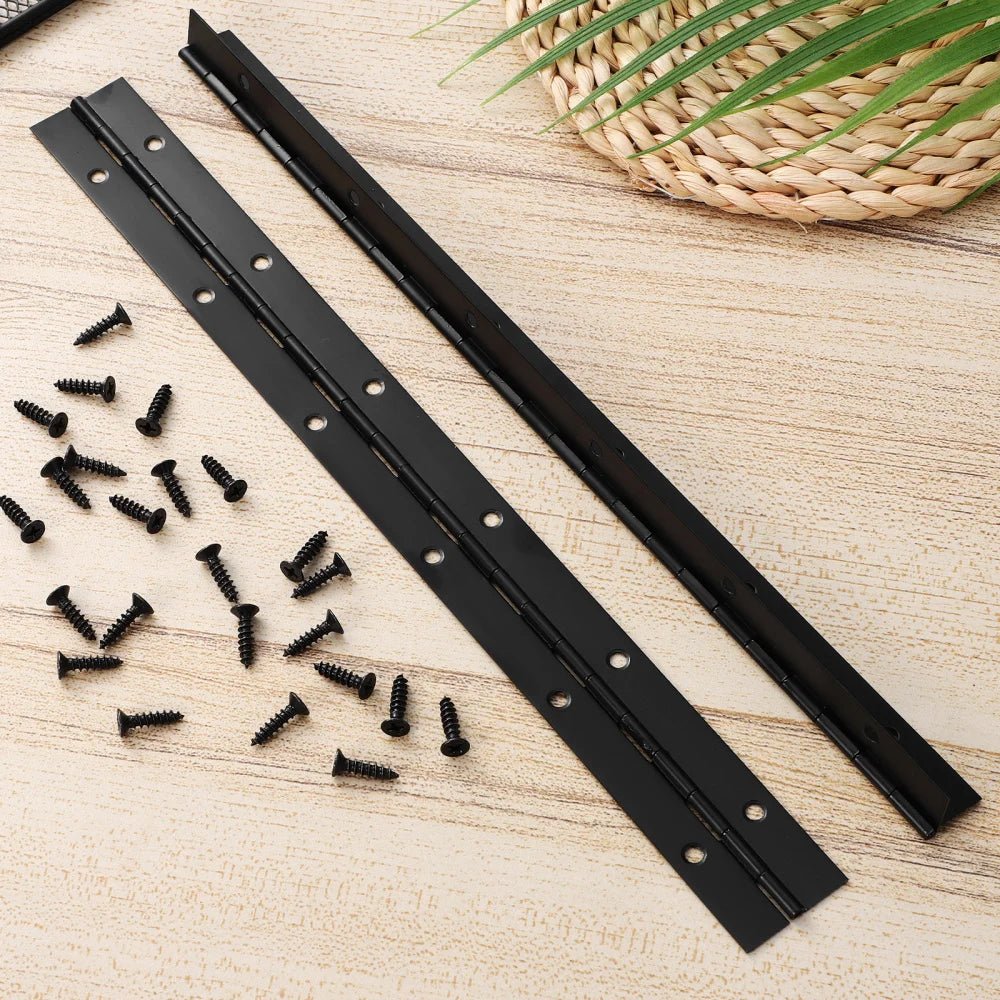 2 pcs Black Piano Long Hinge Wooden Box Hinge Table Chair Fixed Hinge Heavy Duty Iron Hinge With Screw Wear Resistant Hardware - Checkouts USA