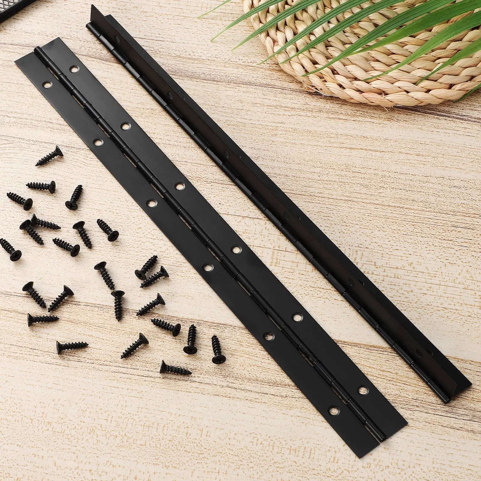 2 pcs Black Piano Long Hinge Wooden Box Hinge Table Chair Fixed Hinge Heavy Duty Iron Hinge With Screw Wear Resistant Hardware - Checkouts USA