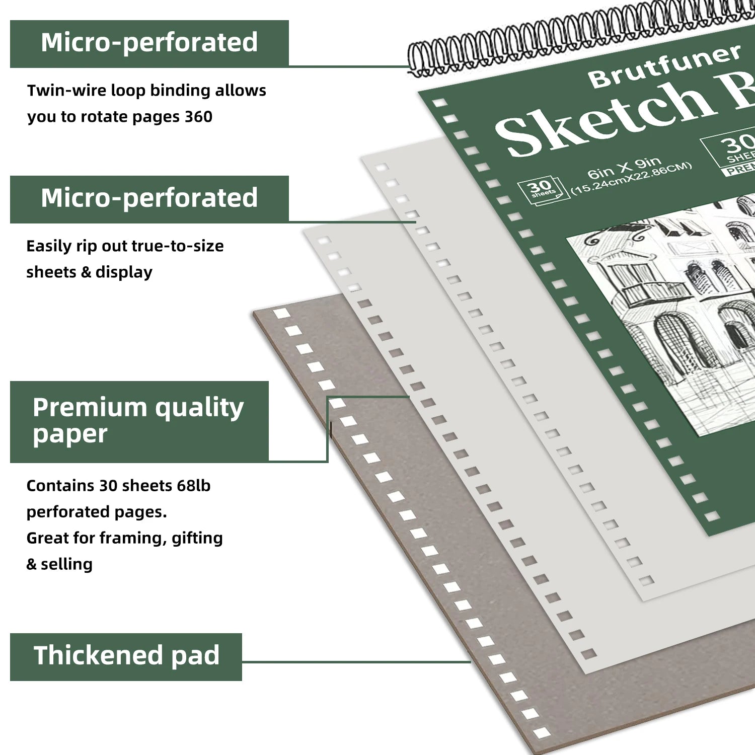 2 pcs/30 Sheet Thickened Spiral Sketchbook - Premium Quality Paper for Vibrant Colors & Smooth Drawing - For Art Students - Checkouts USA