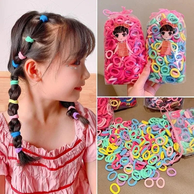 200PCS Women Girls Colorful Nylon Elastic Hair Bands Ponytail Hold Small Hair Tie Rubber Bands Scrunchie Hair Accessories - Checkouts UK