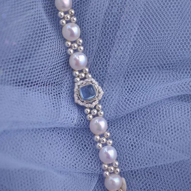 2024 New Design Aquamaro Pearl S925 Sterling Silver Bracelet Niche Personalized Gift Light Luxury Women's High - end Jewelry - Checkouts USA