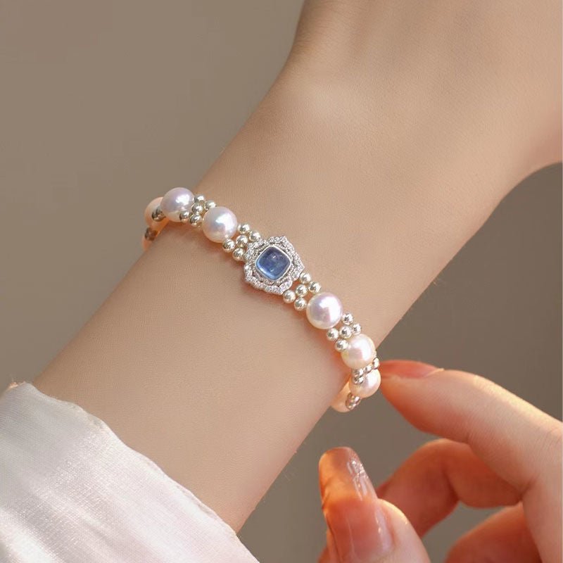 2024 New Design Aquamaro Pearl S925 Sterling Silver Bracelet Niche Personalized Gift Light Luxury Women's High - end Jewelry - Checkouts USA