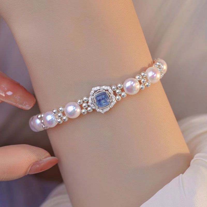 2024 New Design Aquamaro Pearl S925 Sterling Silver Bracelet Niche Personalized Gift Light Luxury Women's High - end Jewelry - Checkouts USA