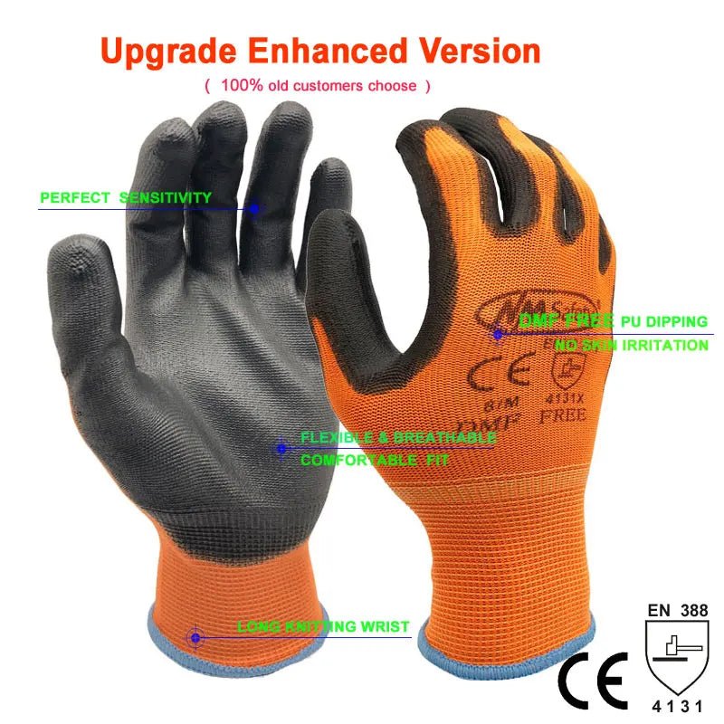 24Pieces/12 Pairs Work Gloves For PU Palm Coating Safety Protective Glove Nitrile Professional Safety Suppliers - Checkouts USA