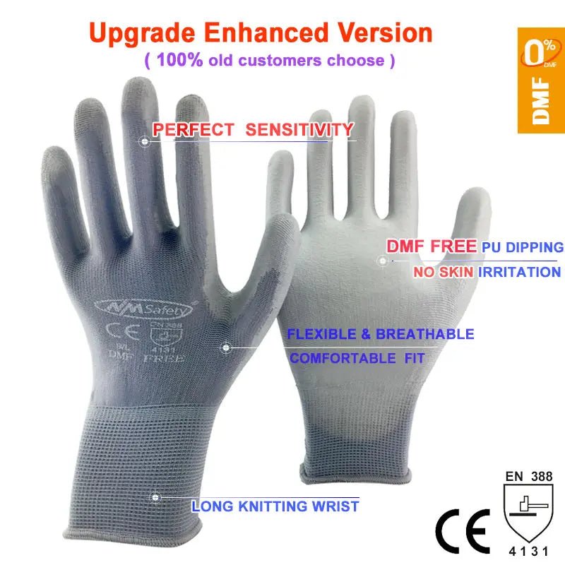 24Pieces/12 Pairs Work Gloves For PU Palm Coating Safety Protective Glove Nitrile Professional Safety Suppliers - Checkouts USA