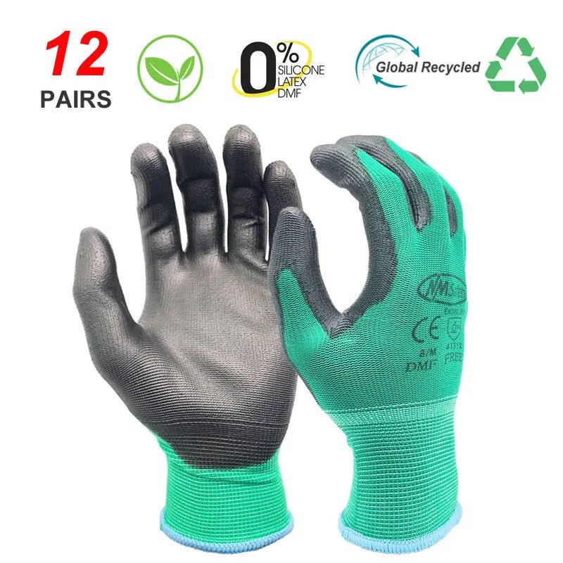24Pieces/12 Pairs Work Gloves For PU Palm Coating Safety Protective Glove Nitrile Professional Safety Suppliers - Checkouts USA