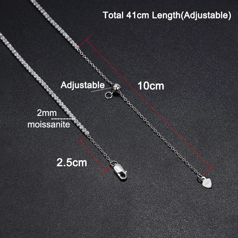 2mm Moissanite Tennis Necklace For Women S925 Silver Plated 18K Gold Sparking Rhinestone Choker Chain Wedding Jewelry Adjustable - Checkouts USA