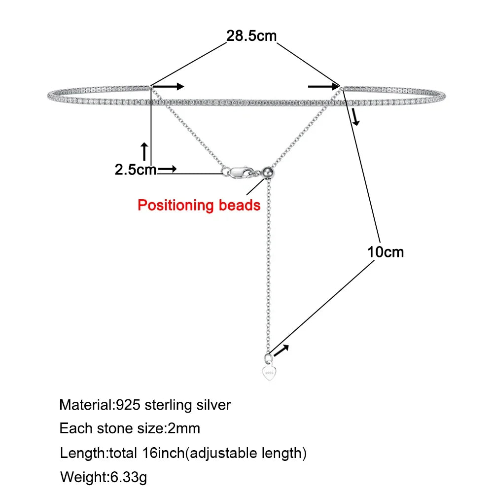 2mm Moissanite Tennis Necklace For Women S925 Silver Plated 18K Gold Sparking Rhinestone Choker Chain Wedding Jewelry Adjustable - Checkouts USA