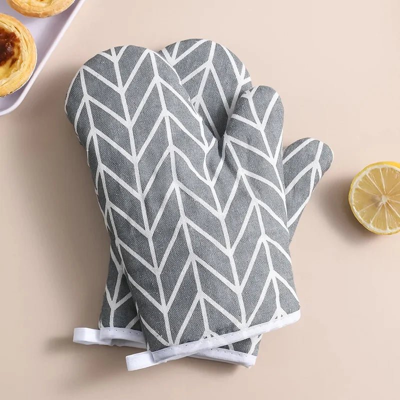 2pcs Kitchen Potholders Pad and Stove Oven Gloves Set Mitts Heat Resistant Thermal Anti - heat Take Hot Pot Cooking Baking Gloves - Checkouts UK