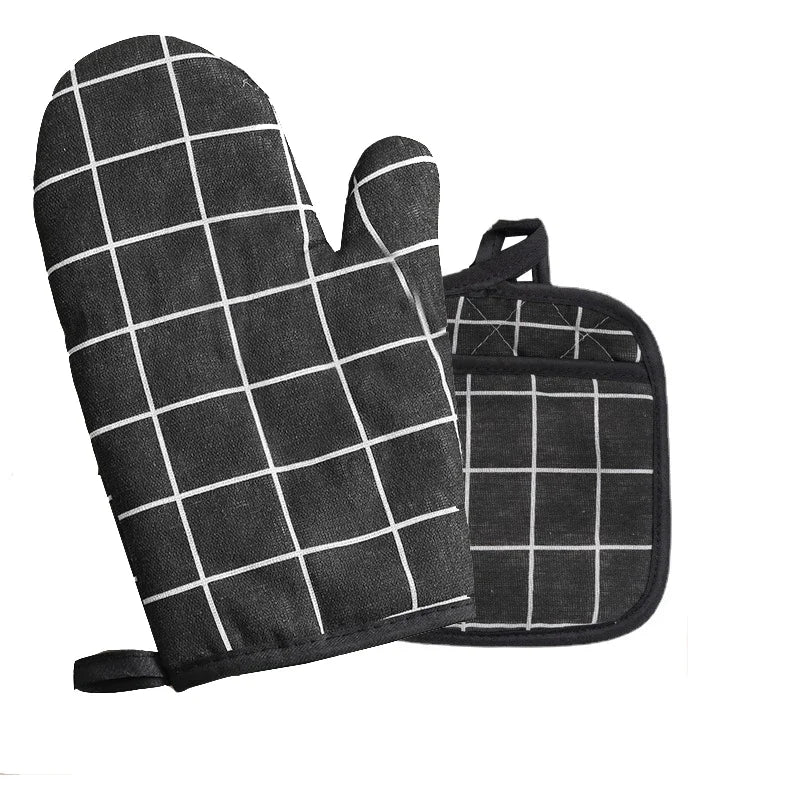 2pcs Kitchen Potholders Pad and Stove Oven Gloves Set Mitts Heat Resistant Thermal Anti - heat Take Hot Pot Cooking Baking Gloves - Checkouts UK