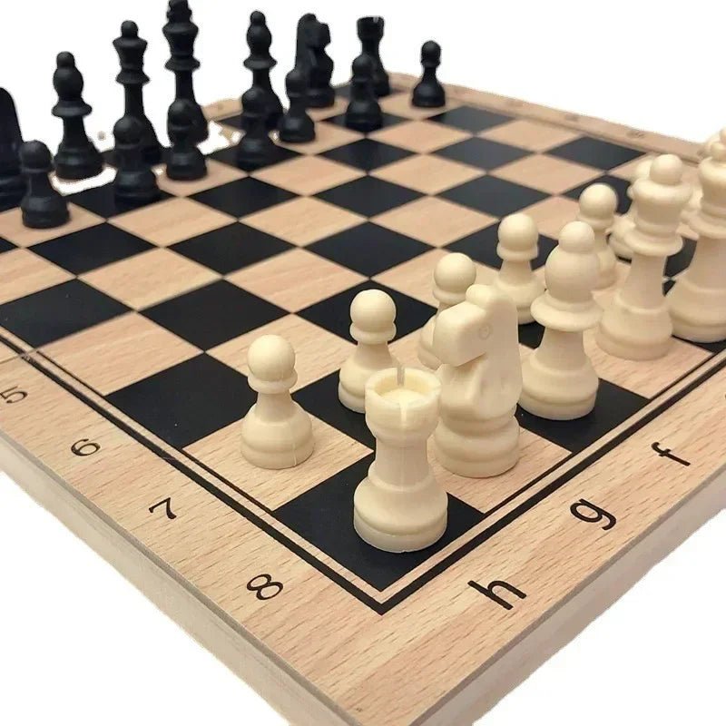 3 in 1 Chess Board Folding Wooden Portable Chess Game Board Wooden Chess Board for Adults(Chess + Checkers and Backgammon) - Checkouts UK