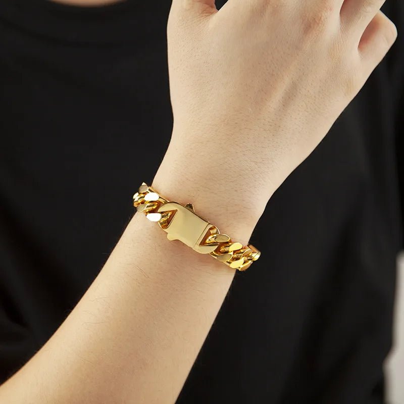 316 Stainless Steel Plated 18k Gold Fashion Crypto Cuban Chain Miami Rap Hip Hop Men's Bracelet Accessory - Checkouts USA