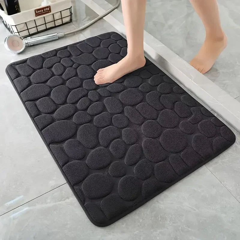 3D Non Slip Bathroom Mat Cobblestone Embossed Bath Mats Absorbent Doormat Carpet Door Floor Mats Machine Washable Quick Drying - Checkouts UK