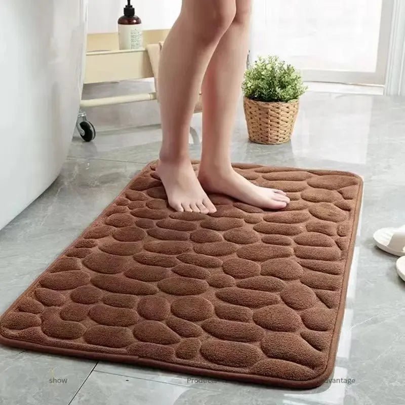 3D Non Slip Bathroom Mat Cobblestone Embossed Bath Mats Absorbent Doormat Carpet Door Floor Mats Machine Washable Quick Drying - Checkouts UK